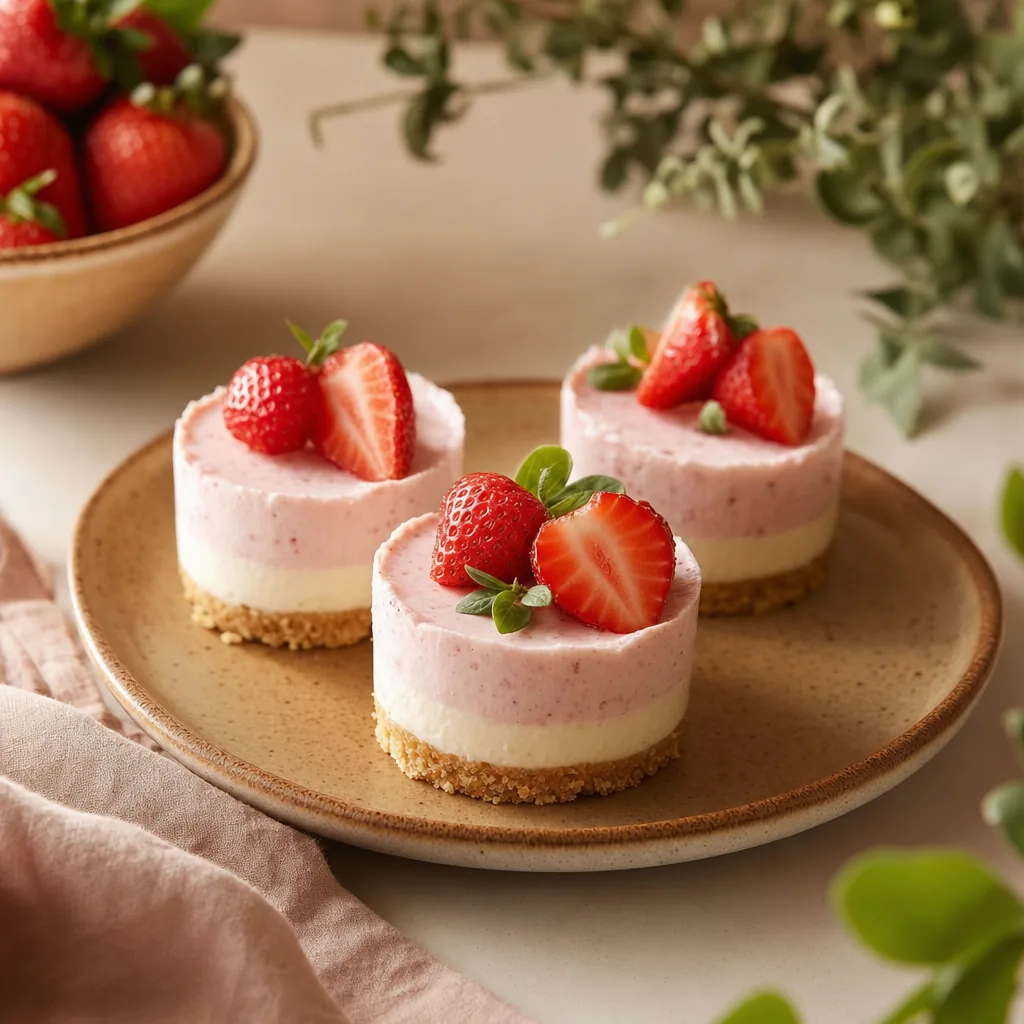 Mini Erdbeer Cheesecakes auf einem Teller
