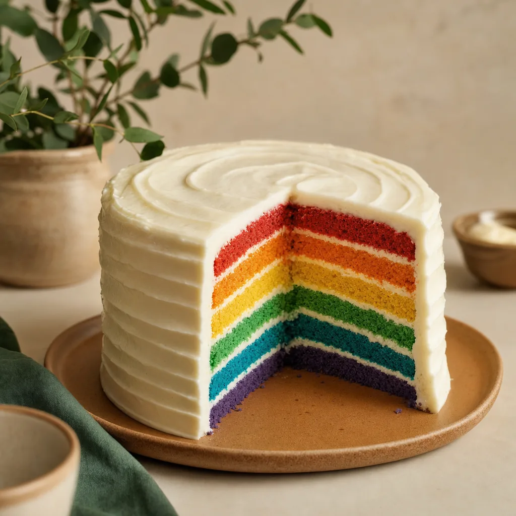 Bunter Regenbogenkuchen mit Frischkäse-Frosting